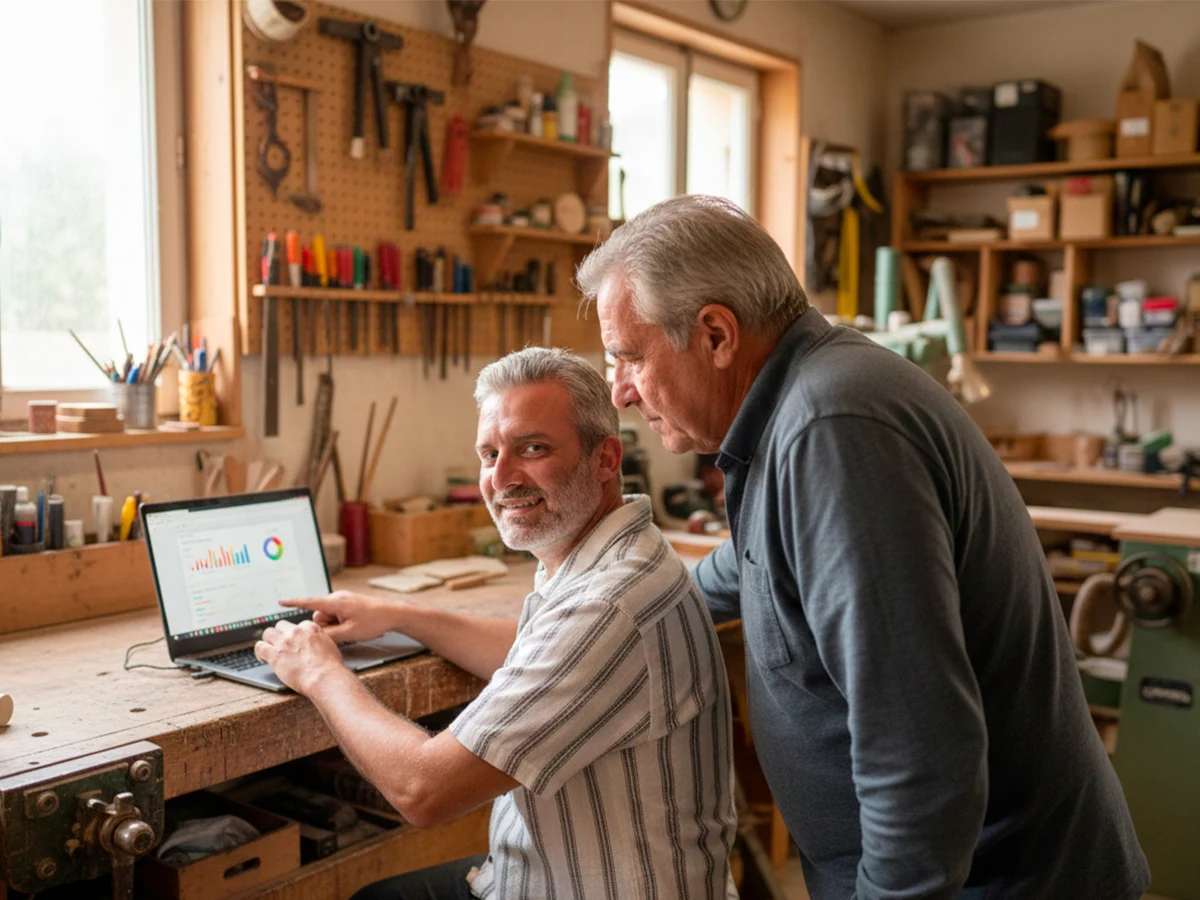 Artisan de l'Oise consultant ses résultats SEO local avec un expert